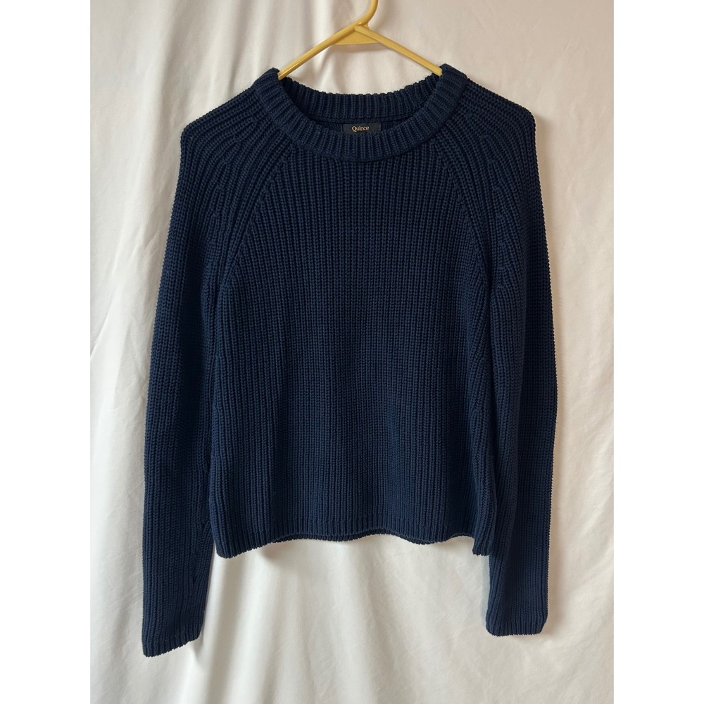 Quince Navy Blue Organic Cotton Fisherman Crewneck Ribbed Sweater Old Money XS
